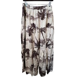 Cal Style Women's Maxi Skirt Large‎ Beige Brown Palm Tree Print Tiered Bohemian